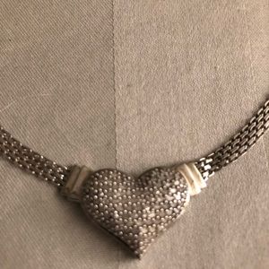 Sterling Silver Pave Diamond Heart Necklace.